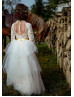 Ivory Lace Tulle Gold Petals Sweet Flower Girl Dress